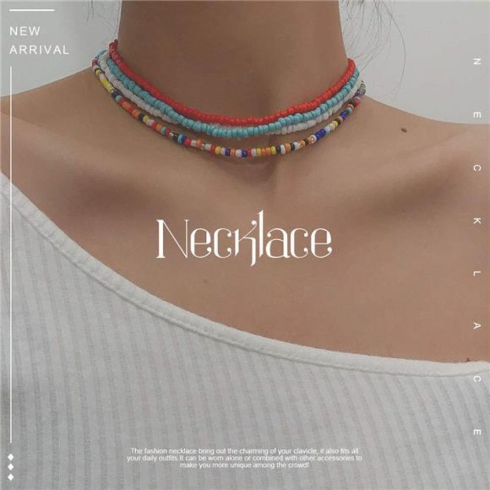 Boho Layered Beaded Necklaces Colorful Beads Choker Necklace Handmade (7PCS) - Picture 7 of 8